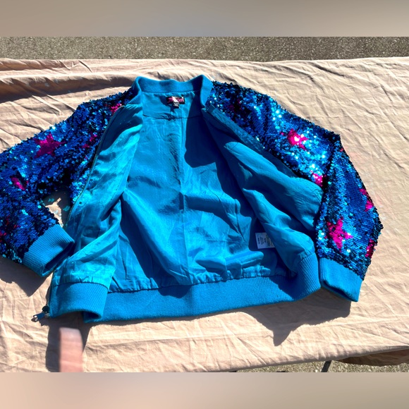 JoJo blue sequin jacket 7/8 - Picture 3 of 4